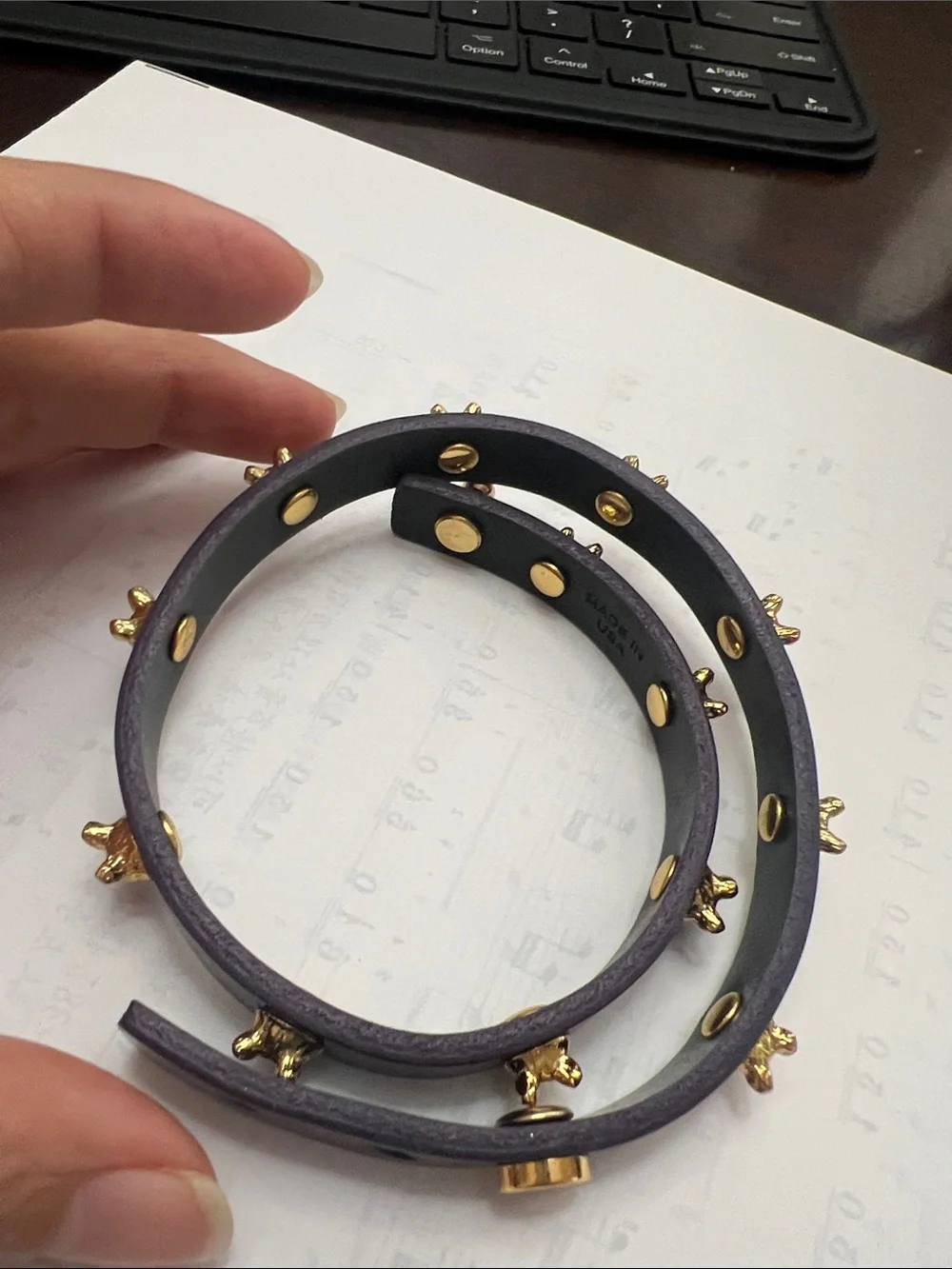 Tory Burch Leather Plum Patent Double-Wrap Bracelet with Gold Fox Studs